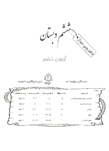 آزمون تقویت بنیه علمی (استعدادهای درخشان) پایه ششم دبستان| 75 سوال تستی