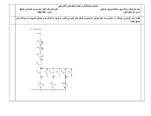 آزمون مونتاژ کار و نصاب تابلوهای برق پایه دوازدهم رشته تابلوسازی برق صنعتی هنرستان امام حسن عسکری مشهد | دی 1402