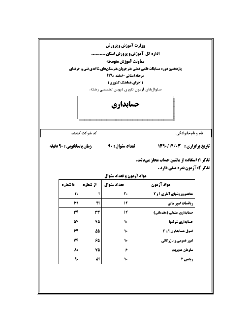 یازدهمین دوره مسابقات علمی عملی هنرجویان رشته حسابداری | اسفند 1390