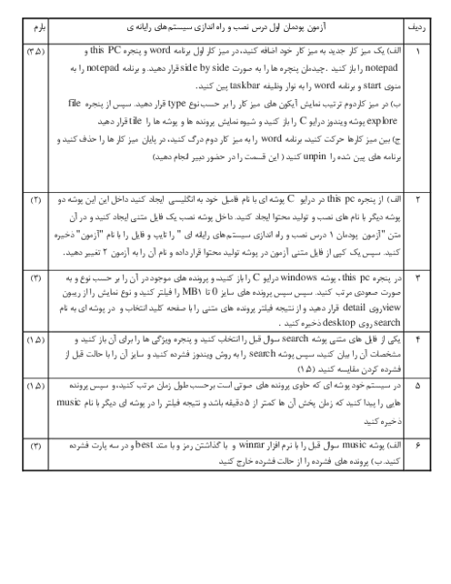 آزمون عملی پودمان اول: راه اندازی و کاربری رایانه (واحد یادگیری 1 و 2) | درس نصب و راه اندازی سیستم های رایانه‌ای