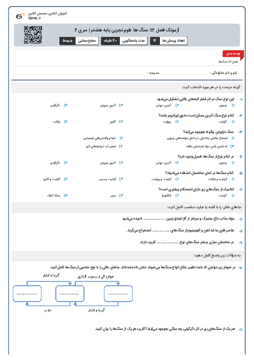 آزمونک فصل 12: سنگ ها علوم تجربی پایه هشتم | سری 2
