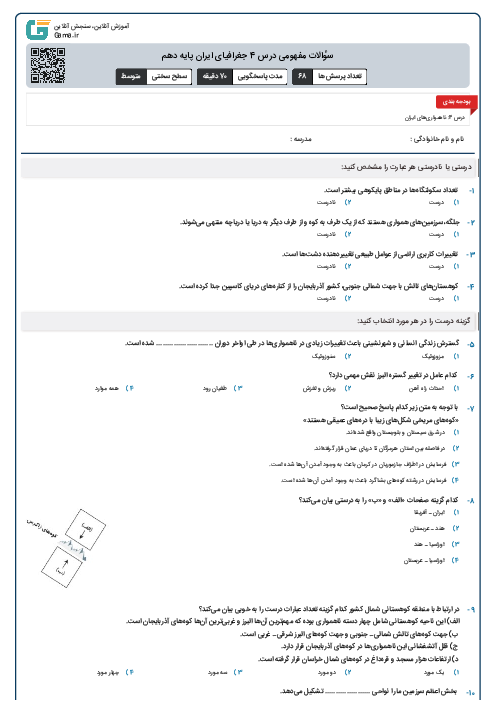 سؤالات مفهومی درس 4 جغرافیای ایران پایه دهم