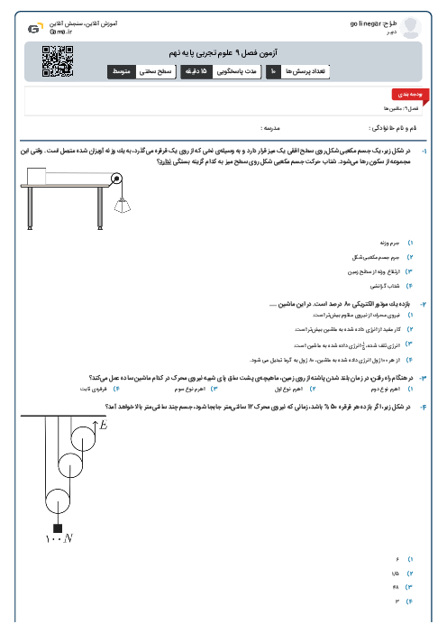 آزمون فصل 9 علوم تجربی پایه نهم
