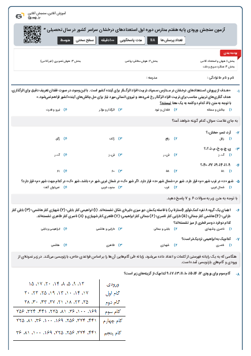 آزمون سنجش ورودی پایه هفتم مدارس دوره اول استعدادهای درخشان سراسر کشور در سال تحصیلی 1403-1402