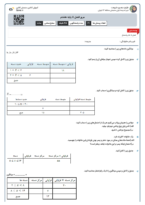 مرور فصل 8 پایه هشتم