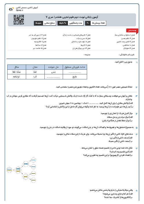 آزمون پایانی نوبت دوم علوم تجربی هشتم | سری 7