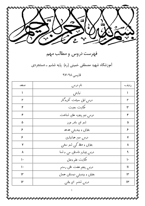 جزوه آموزش فارسی ششم ابتدایی + معنی متن ها و اشعار | از ستایش تا نیایش