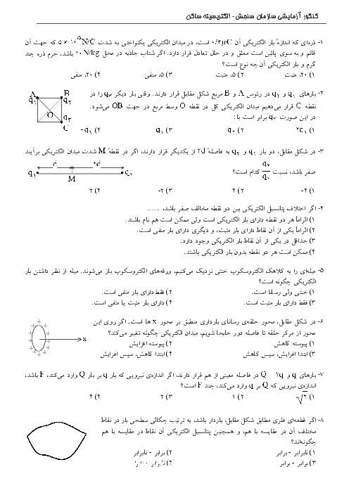 آرشیو کنکورهای آزمایشی سنجش با پاسخ تشریحی | فیزیک (3)  فصل الکتریسیته ساکن