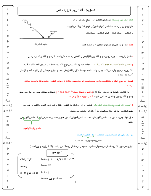 جزوه فصل 5 فیزیک دوازدهم رشته ریاضی | آشنایی با فیزیک اتمی