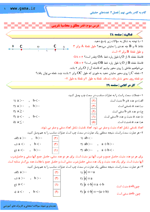 راهنمای گام به گام ریاضی نهم فصل 2: عددهای حقیقی (درس سوم: قدرمطلق و محاسبۀ تقریبی)