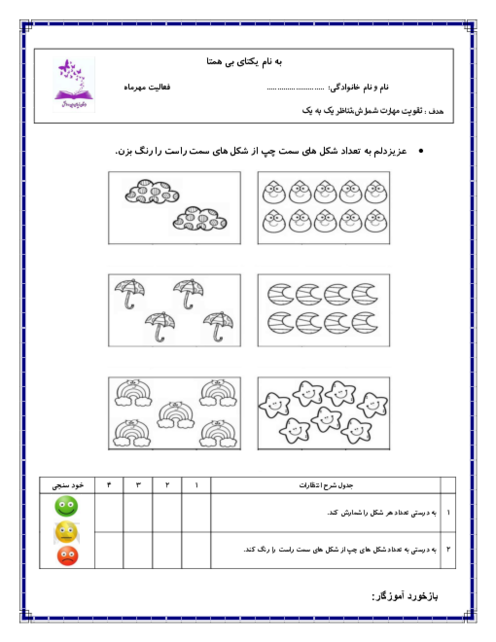 کاربرگ تناظر یک به یک بین تعداد اشکال