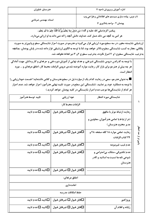 آزمون عملی پودمان 2، واحد یادگیری 3 درس طراحی وب