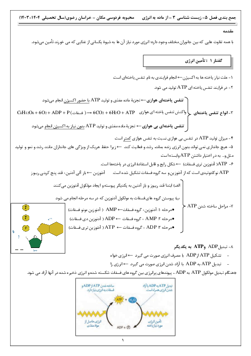 نکات درسی فصل پنجم کتاب زیست شناسی دوازدهم | از ماده به انرژی 