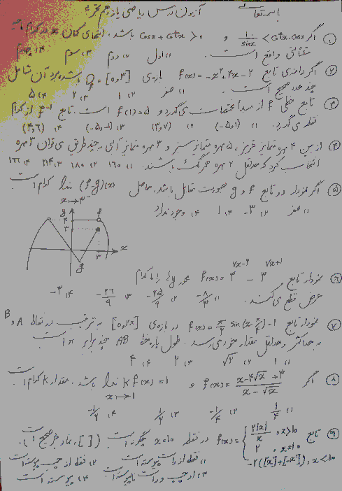 آزمون تستی نوبت دوم ریاضی (2) یازدهم تجربی دبیرستان نمونه خیامی | خرداد 1399