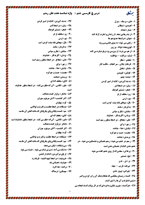 معنی عبارت های درس، واژه نامه، دانش زبانی و تاریخ ادبیات درس 5 | فارسی پایه ششم دبستان