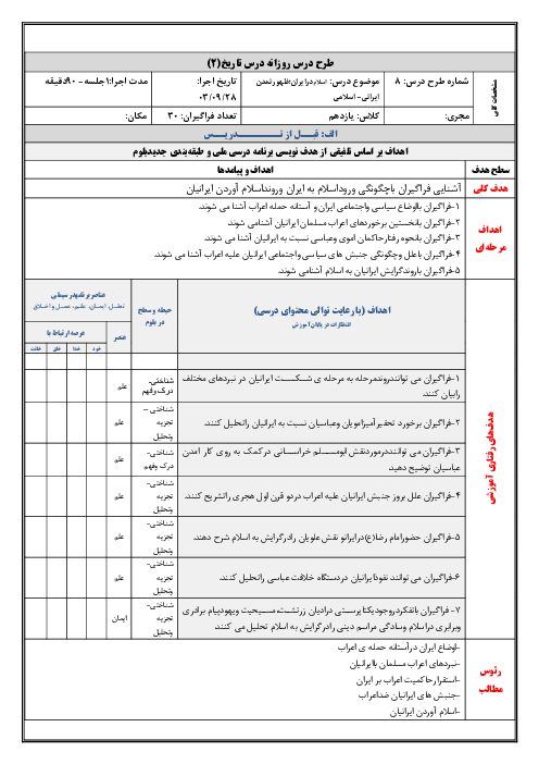 طرح درس روزانه درس 8: اسلام در ایران | تاریخ (2) یازدهم انسانی