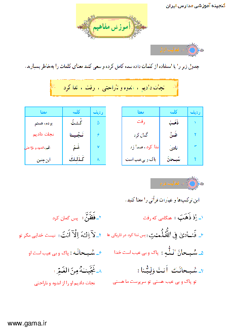 پاسخ فعالیت و انس با قرآن در خانه آموزش قرآن هفتم| جلسه اول درس 11: سوره انبیا 