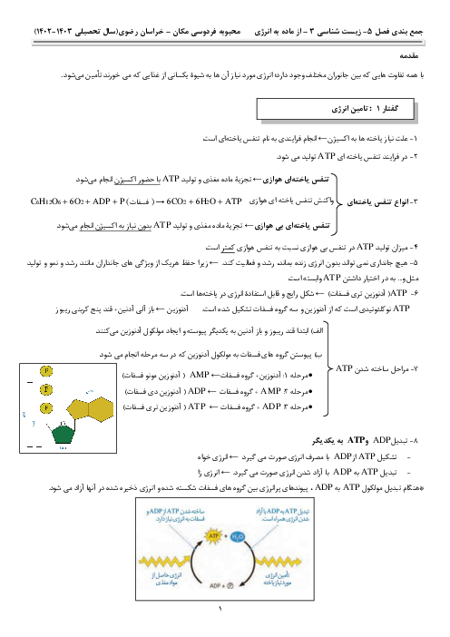 نكات درسی فصل پنجم كتاب زيست شناسی دوازدهم | از ماده به انرژی 