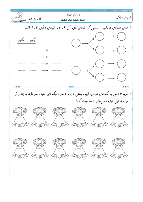 آزمون ریاضی دوم دبستان هدایت | حل مسئله با الگویابی