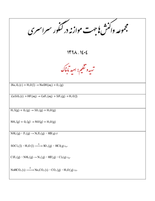 کل واکنش‌های کنکور جهت موازنه از 98 تا 1404