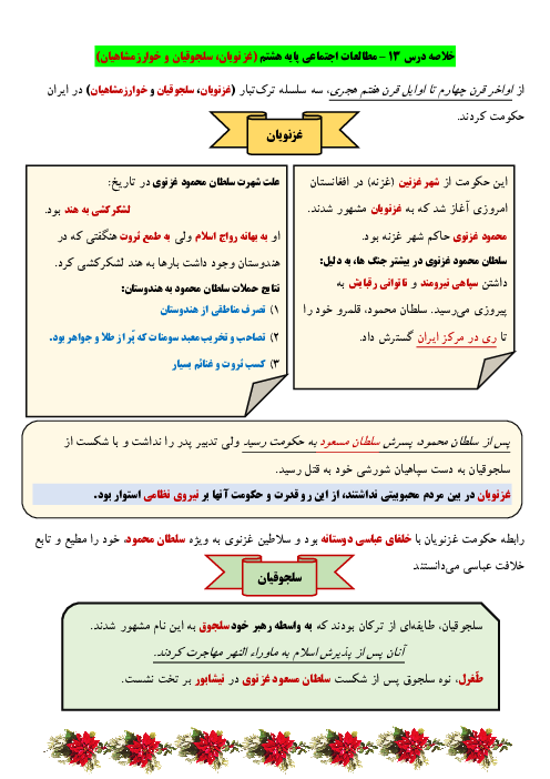 خلاصه درس و نکات کلیدی مطالعات اجتماعی هشتم | درس 13 تا 24