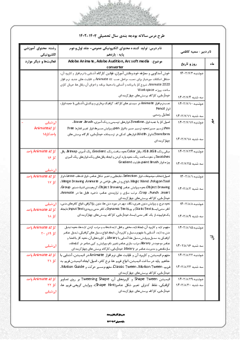 طرح درس سالانه نرم افزارهای Animate و  Audition و ArcSoftMedia Converter