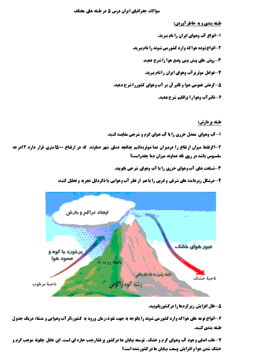 سوالات جغرافیای ایران پایه دهم | درس 5: آب و هوای ایران
