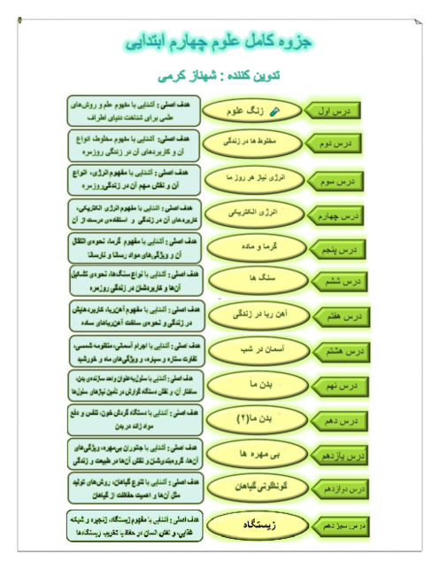 جزوه علوم چهارم ابتدایی
