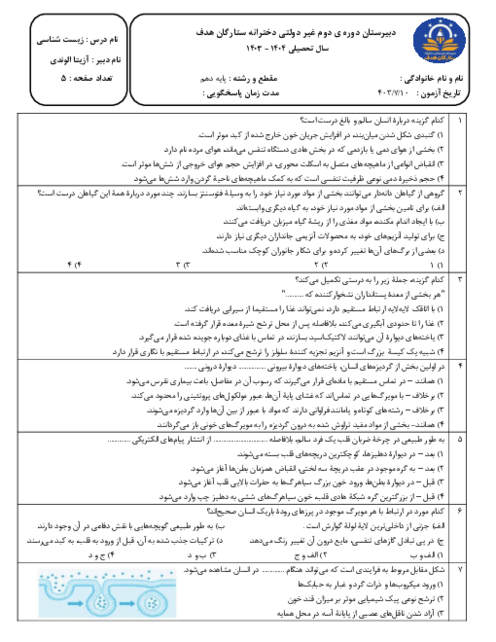 آزمون جامع چهارگزینه‌ای زیست شناسی پایه‌ی دهم