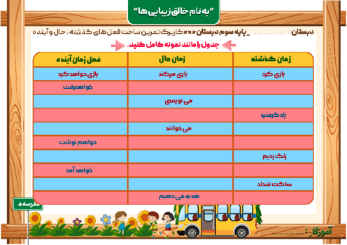 کاربرگ ساخت فعل در زمان‌های گذشته، حال و آینده