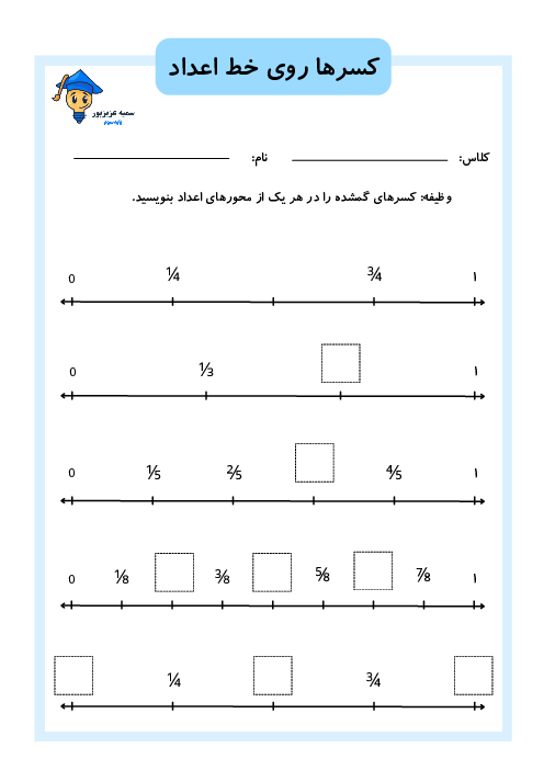 کاربرگ موقعیت هر کسر روی محور اعداد