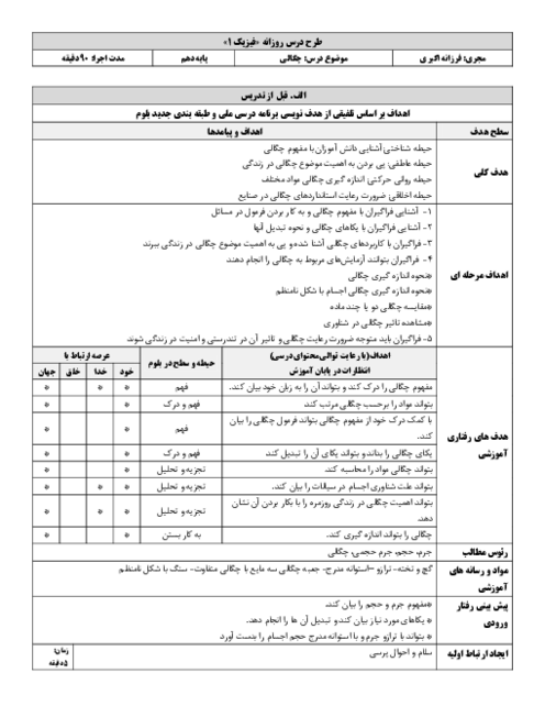 طرح درس روزانه فیزیک 1 دهم | چگالی