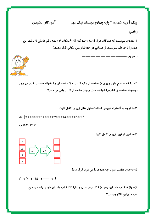 پیک آدینه شماره 2 پایه چهارم دبستان نیک مهر | مهر ماه