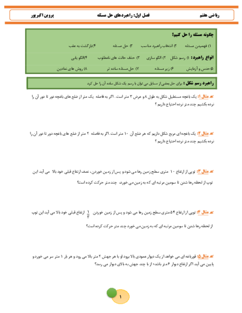 برگه تمرین فصل اول ریاضی هفتم؛ راهبردهای حل مسئله