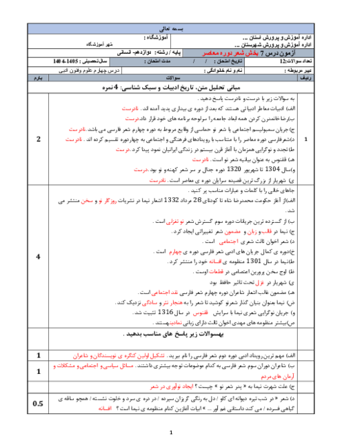 آزمونک شعر دوره‌ی معاصر