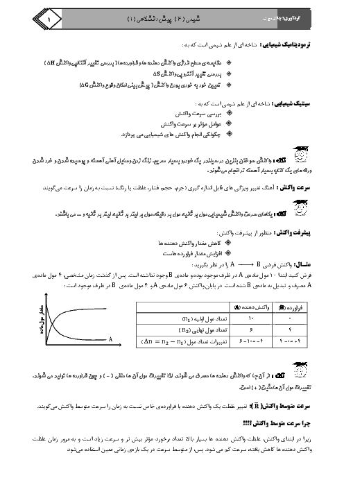 جزوه سال چهارم سنیتیک شیمیایی