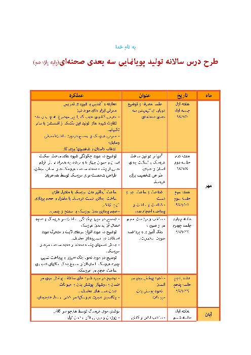 طرح درس سالانه  تولید پویانمایی سه بعدی صحنه ای یازدهم