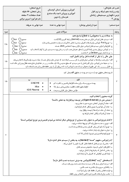 سئوالات تئوری و عملی پودمان 2 درس نگهداری سیستمهای رایانهای