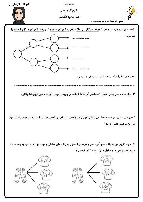 کاربرگ حل مسئله با راهبرد الگوسازی