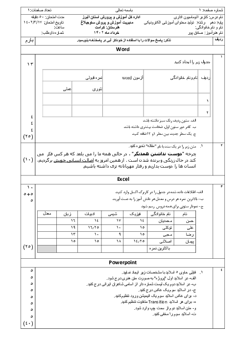 آزمون عملی نرم افزار های  word-PowerPoint-Excel