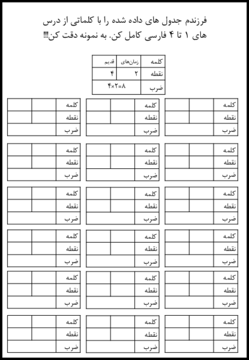 بازی ضرب با تعداد نقطه های کلمه‌ها