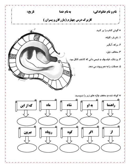 جدول توسعه دایره لغات درس چهارم: بازرگان و پسران