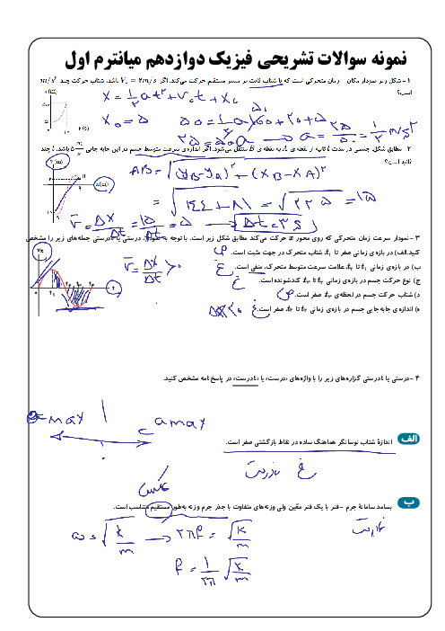 مجموعه نمونه سوالات تشریحی آمادگی امتحان نوبت اول فیزیک (3) دوازدهم رشته ریاضی