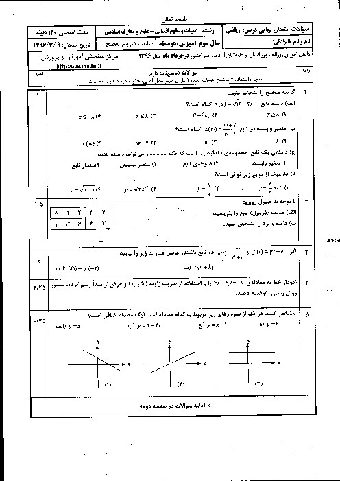 سوالات و پاسخ تشریحی امتحان نهایی ریاضی رشتۀ انسانی و معارف | خرداد 96