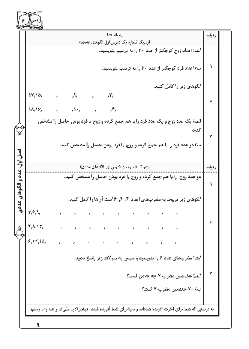 آزمونک درس اول فصل اول ریاضی ششم