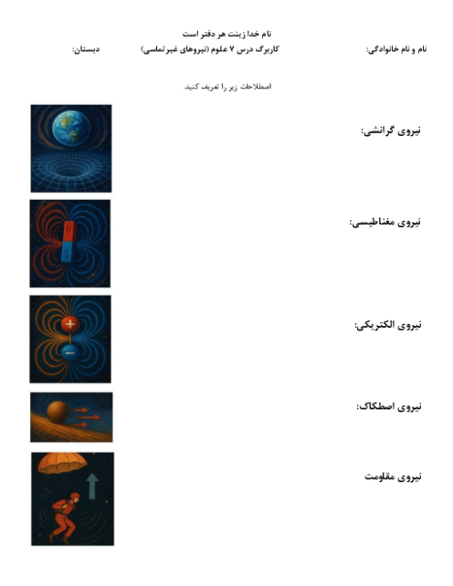 کاربرگ نیروهای غیرتماسی