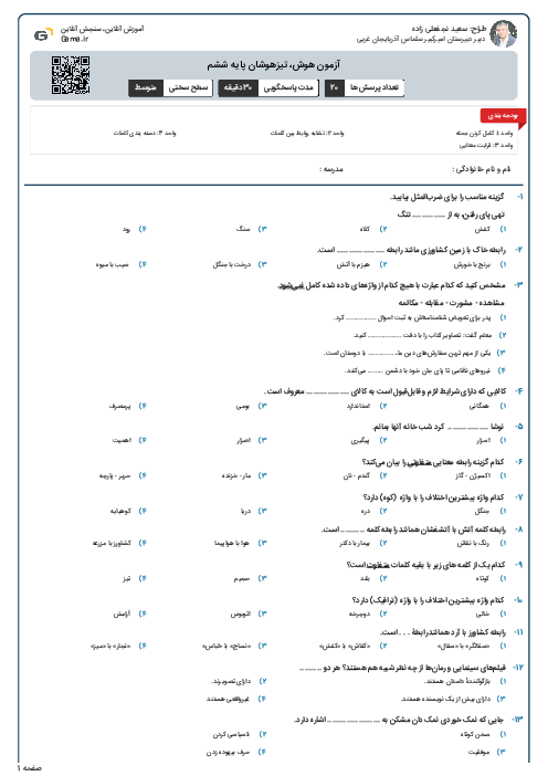 آزمون هوش، تیزهوشان پایه ششم