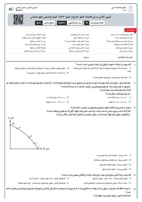 آزمون آنلاين درس اقتصاد کنکور خارج از کشور 1403 | گروه آزمايشی علوم انسانی