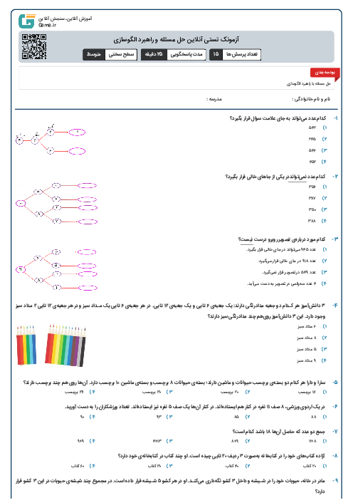 آزمونک تستی آنلاین حل مسئله و راهبرد الگوسازی