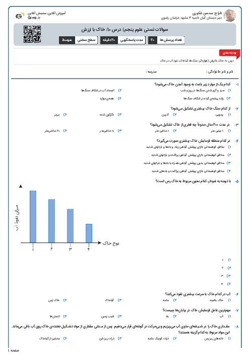 سوالات تستی علوم پنجم | درس 10: خاک با ارزش